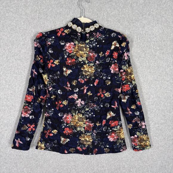 Lace‎ Blouse Medium Pearls Butterflys Gold Crochet Maximalist Victorian Coquette - Picture 10 of 14